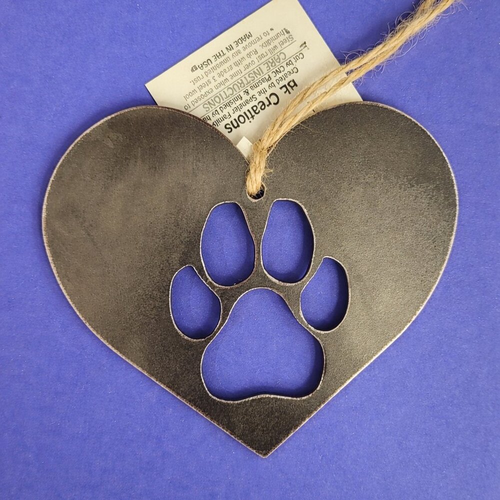Metal Heart Paw Print Ornament– New With Tags – Rustic Decor - Picture 3 of 4